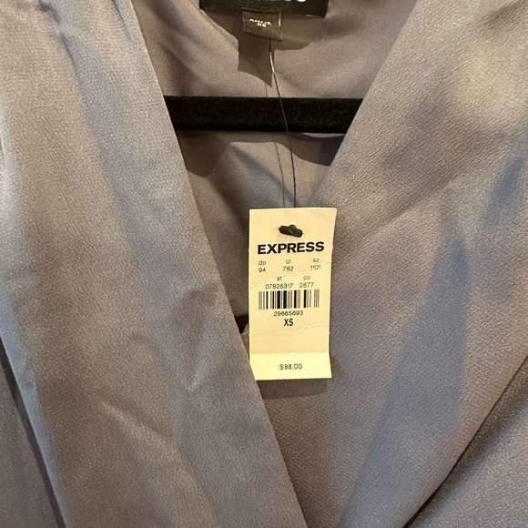 Express Satin Blue Tie Waist Dress - Picture 3 of 6